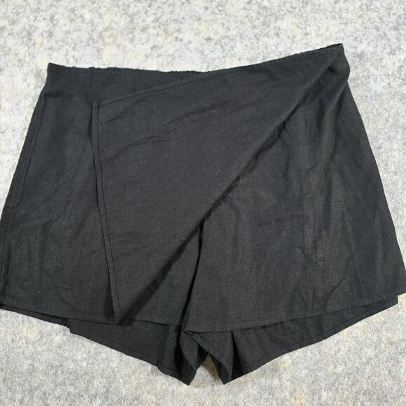 Old Navy Linen Blend Wrap Mini Skort Black Jack Size XL High Waist 4" Inseam - Picture 9 of 10